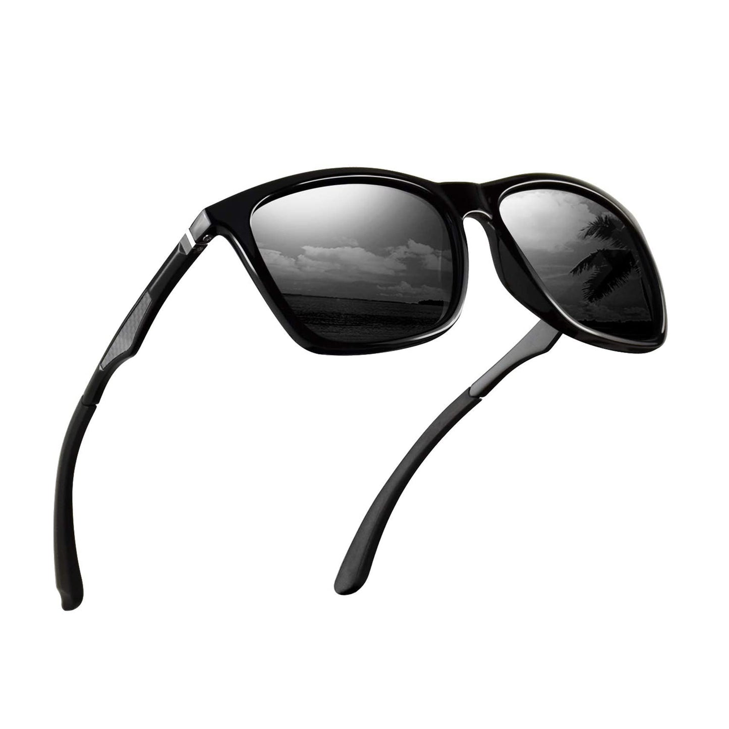Polarized Sunglasses for Men Aluminum Mens Sunglasses Driving Rectangular Women Sun Glasses (Grey Lens/Black Frame)