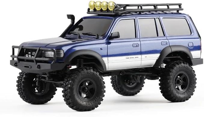 FMS 1/18 FCX18 RC Crawler Land Cruiser LC80 Toyota Officially Licensed 4WD RTR RC Rock Truck with 2.4Ghz Transmission Portal Axles LED Lights for Adults Hobby Gifts (Blue)