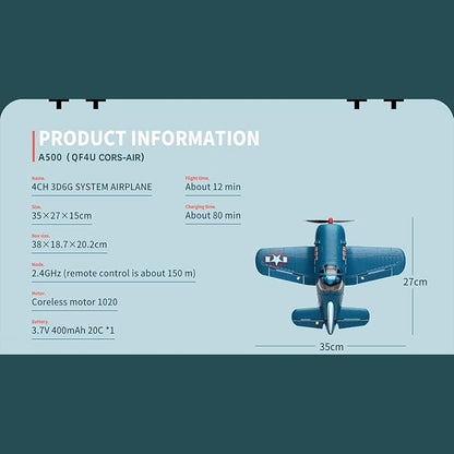 XK A500 RC Plane 2.4G 4CH Brushless RC EPP Fixed-Wing Airplane RTF Ready to Fly Gliding Aircraft Model with 6G/3D Flight Modes Airplane for Adults (RTF/Blue)