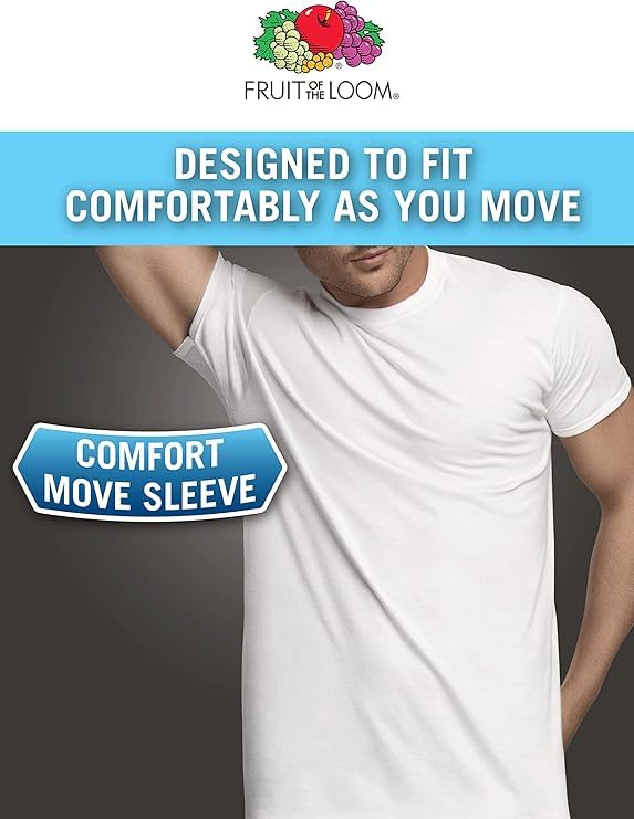 Fruit of the Loom Men's Stay Tucked Crew T-Shirt - Large - White (Pack of 6)