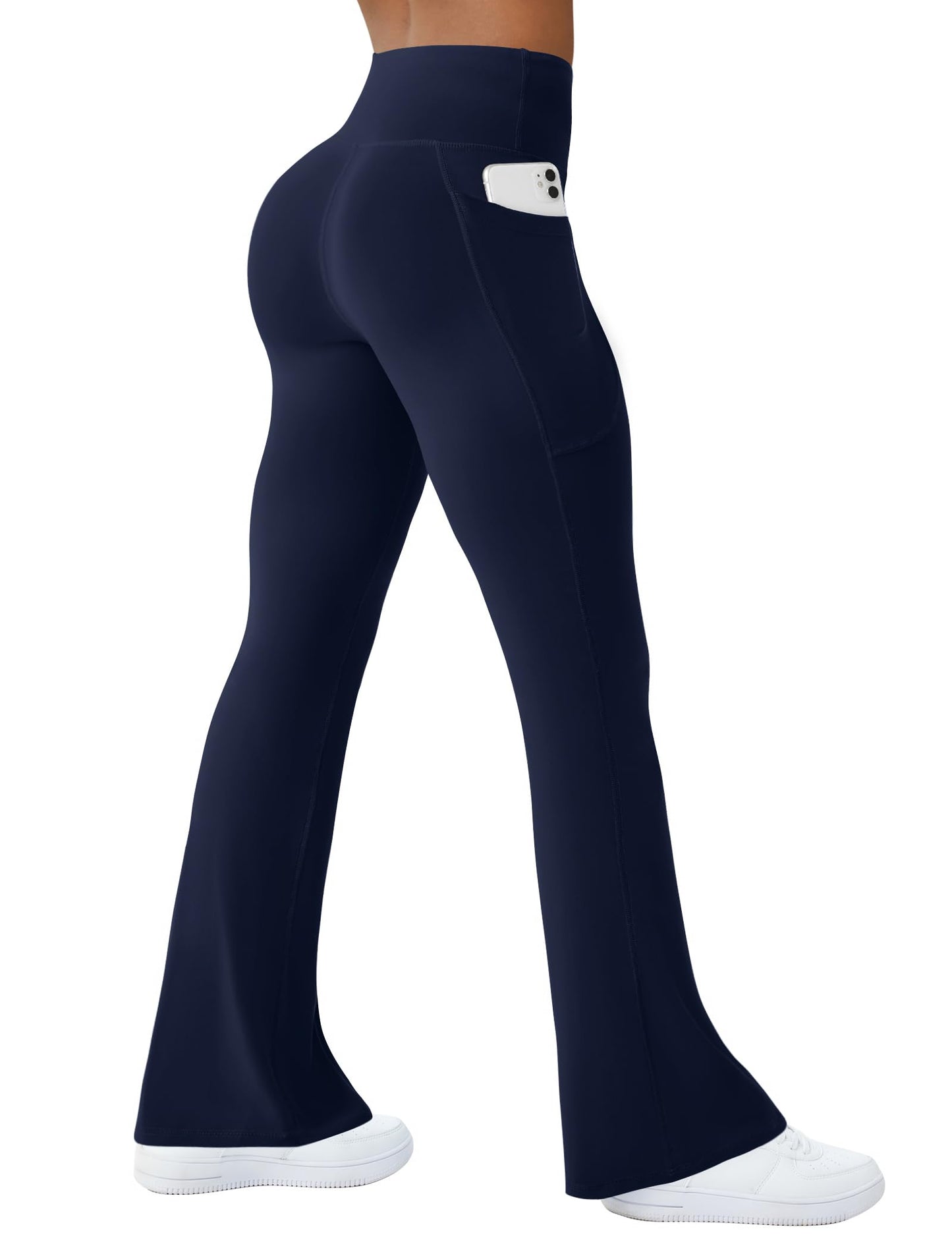 Womens Yoga Pants with Pockets High Waisted Flare Leggings Bell Bottom Yoga Dress Pants Seamless Bootcut Pants