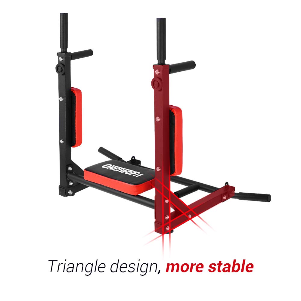 OneTwoFit Multifunctional Wall Mounted Pull Up Bar Chin Up bar Dip Station for Indoor Home Gym Workout, Power Tower Set Training Equipment Fitness Dip Stand Supports to 440 Lbs OT126