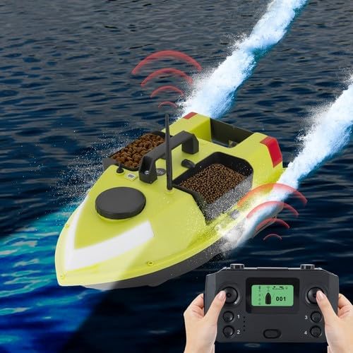 Fishing Bait Boat with LED Lights 5200mAh Battery &amp Carry Bag 2 Batteries Included RC Fishing Boat for Lake Fishing Fish Feeding &amp Night Fishing Green