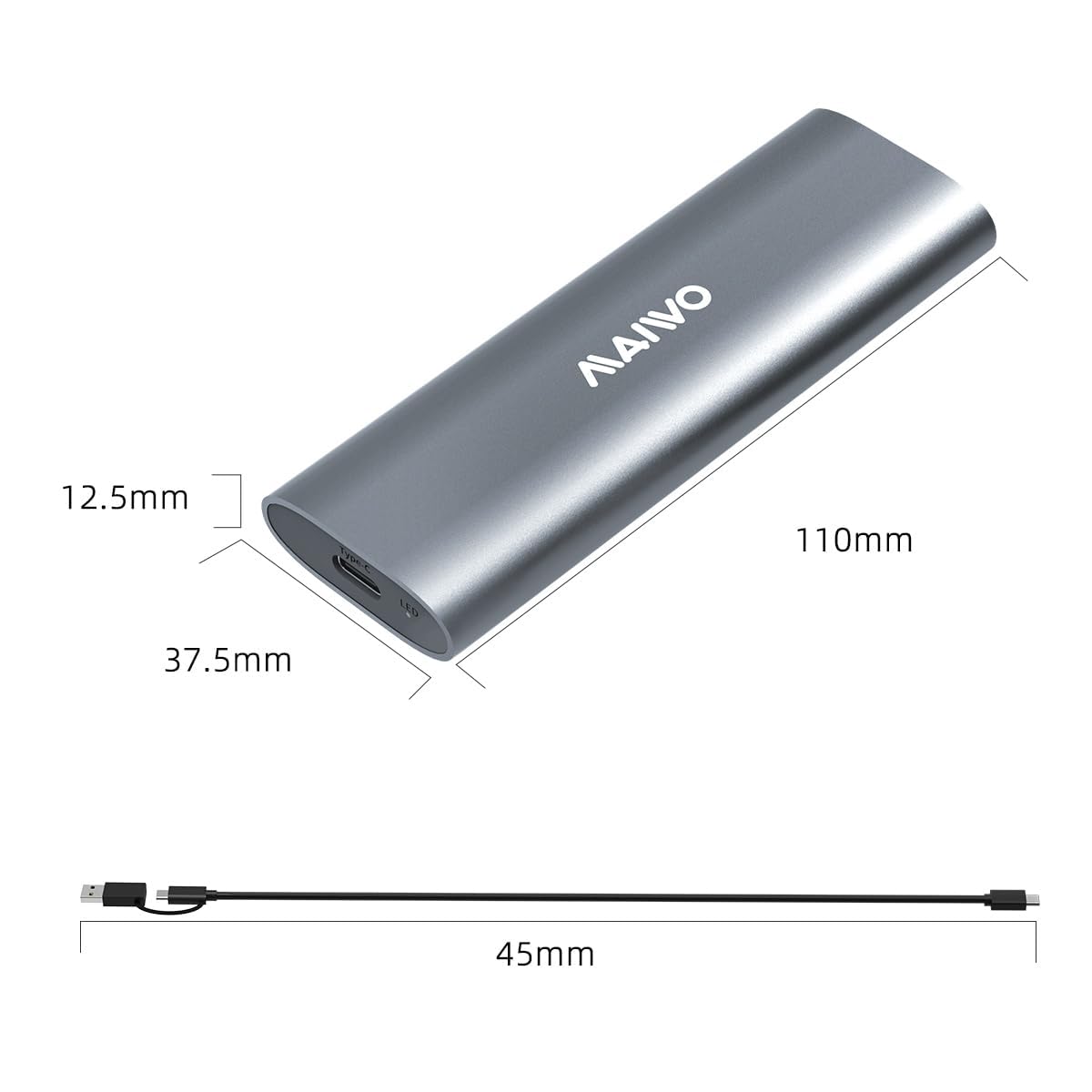 MAIWO M.2 NVMe SSD Enclosure, USB 3.1 GEN2 10Gbps Support UASP Trim, 8TB Capacity, Tool Free M.2 NVMe PCIe SSD to USB C Adapter Reader Case