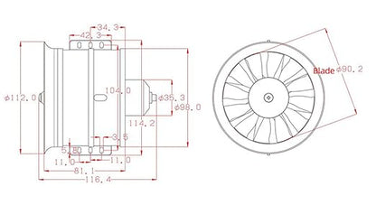 DD 90mm EDF 12 Blades Ducted Fan with 1450KV RC Brushless Motor Balance Tested for EDF 6S RC Jet Airplane