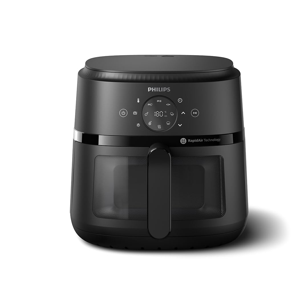 Philips Air Fryer 2000 Series 6.2L - 1700W Power, Cooking window, RapidAir technology, Digital touchscreen, 13 cooking options, Up to 90% less fat, Black (NA230/00)