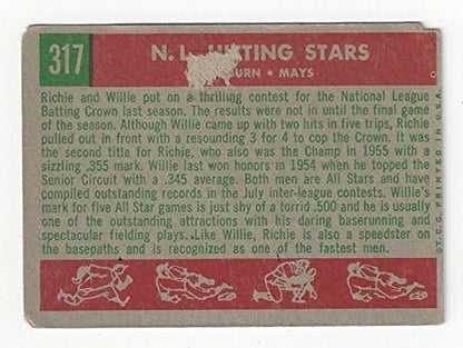 Richie Ashburn and Willie Mays N.L. Hitting Kings Collectible Baseball Cards - 1959 Topps Baseball Card #317 (Philadelphia Phillies &amp San Francisco Giants) Free Shipping