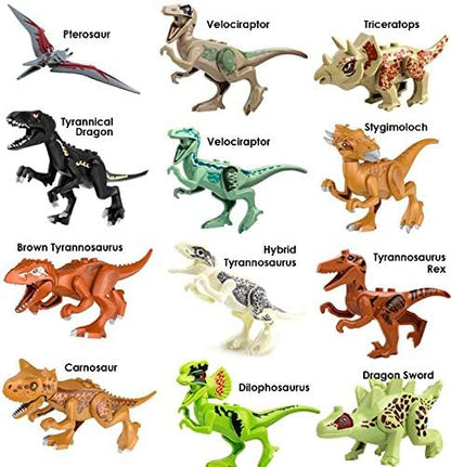 Toysvill Compatible Dinosaurs Mini Figures for Jurassic World Building Blocks Toys (Set of 20 Pieces) with Moving Parts. T Rex Dragon Sword Pterodactyl Tyrannical Dragon Stygimoloch et al.