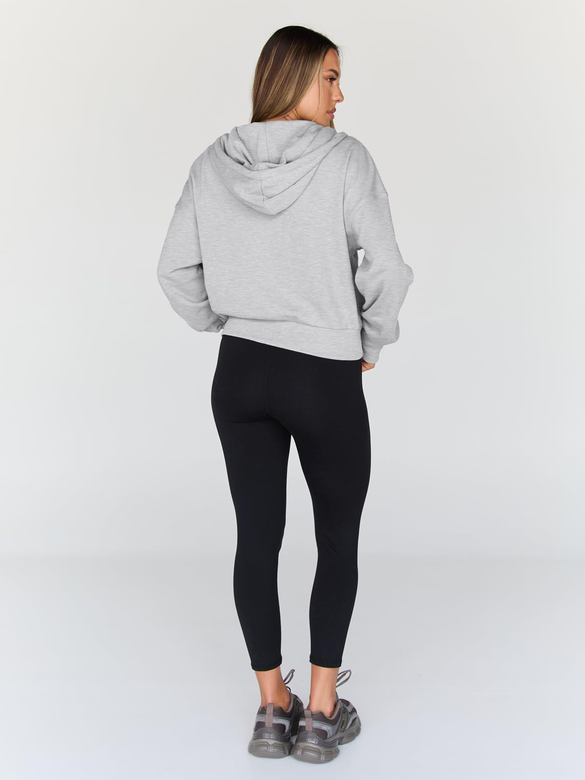 Trendy Queen Hoodies for Women Full Zip Up Cropped Sweatshirts Jackets Casual Comfy Gym Tops Fall Outfits Winter Clothes 2025 Cute Y2k Fleece Sweaters Teen Girls Pullover Grey M