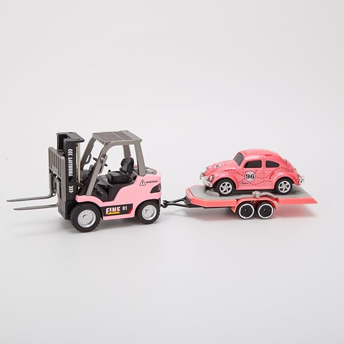 RC Forklift Truck with Trailer 1/64 Mini Alloy Remote Control Forklift 2 Mode Speed Truck with Cargo Hook Pallets RC Construction Vehicles for Adult