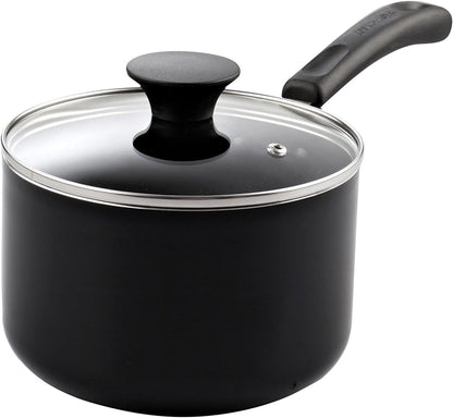 Cook N Home Nonstick Sauce Pan with Glass Lid 2-Qt, Multi-purpose Pot Saucepan Kitchenware, Black, Aluminum