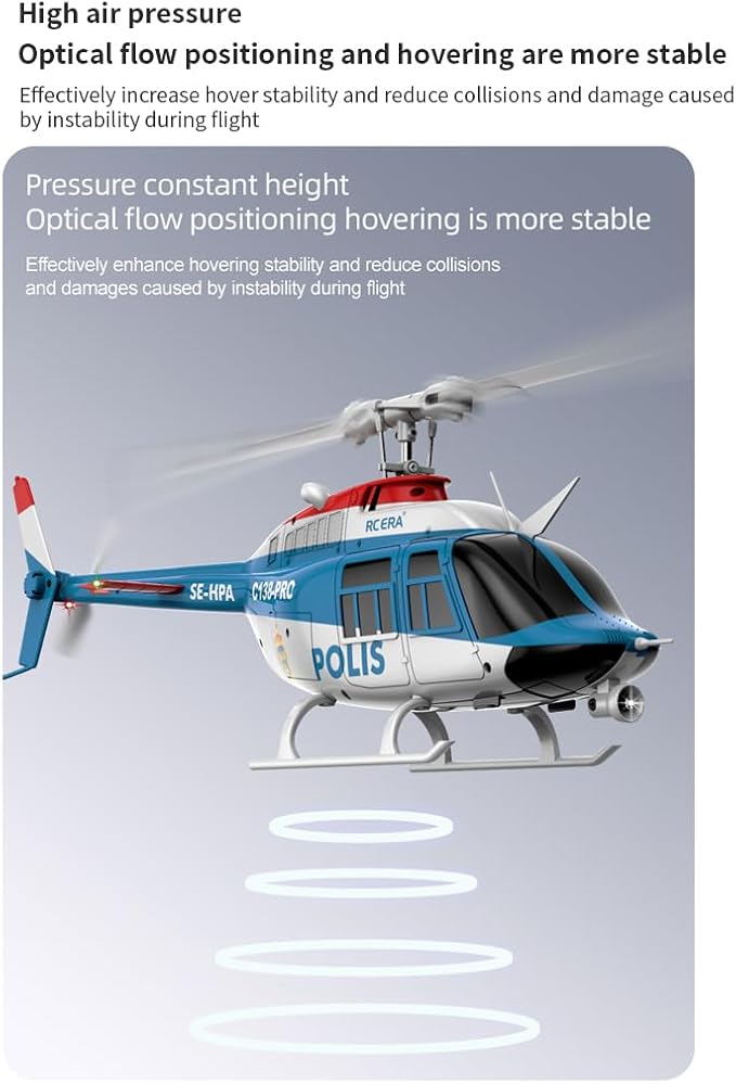 RC ERA 1/33 Scale C138 Pro Bell 206 RC Helicopter 2.4G 6CH 6-Axis Gyro Flybarless Heli with Optical Flow Upside Down 3D Rolling One-Key Takeoff(2 Battery)