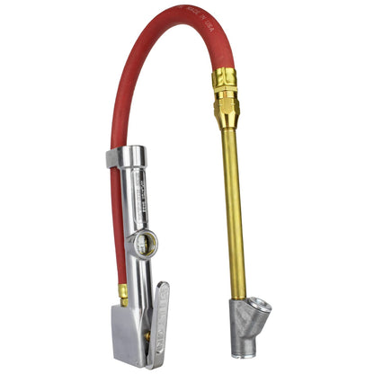 New & Improved - Tire Inflator Gauge with Dual Head Straight Foot Air Chuck 15” Air Hose 10-160 PSI (Box of 5)