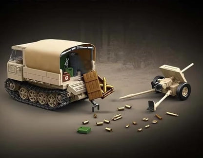 General Jim's WW2 Armored Vehicle Building Block Set - RSO/01 Track Tracker &amp 37mm Anti-Tank Set - 606 Pieces