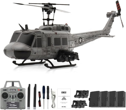 RC ERA C032 RC Helicopter 1/48 Scale 2.4G 6CH UH-1 Huey Flybarless RC Helicopter 6-Axis Gyroscope Stabilization with Altitude Hold &amp 3D Inverted Flight for Adults Enthusiasts(4 Battery)