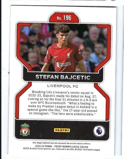STEFAN BAJCETIC 2022-23 Panini Prizm EPL English Premier League Soccer Rookie Card RC #196 Liverpool Spain