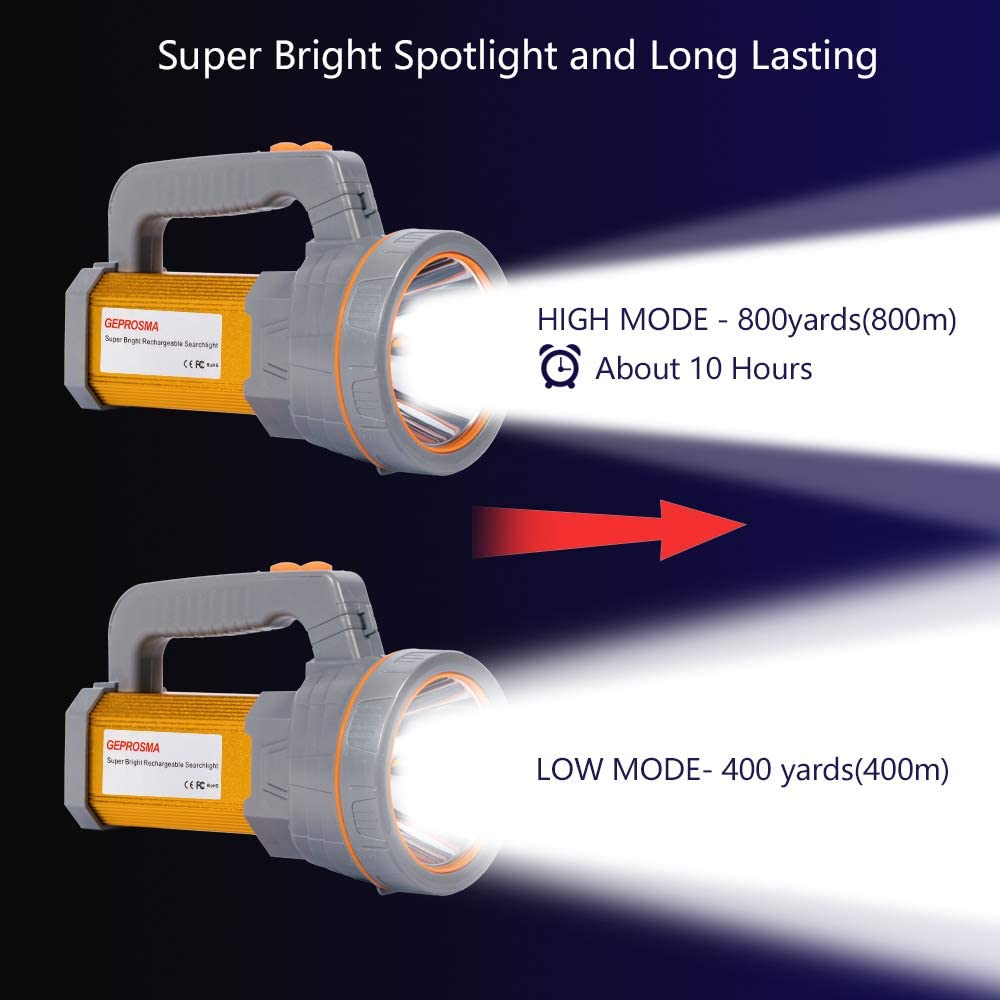 GEPROSMA Multi Functions Rechargeable Led Flashlight High Lumens,Powerful Handheld Spotlight Super Bright Long Range 800yd/Large Battery/Side Lantern,High Powered Searchlight,Home Outdoor