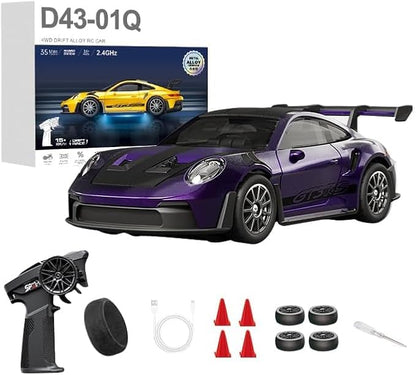 1/43 Scale RC Drift Car 2.4G Full Proportional 4WD Remote Control Car with Gyro Adjustable Speed &amp LED Lights Alloy RC Vehicle for Adult