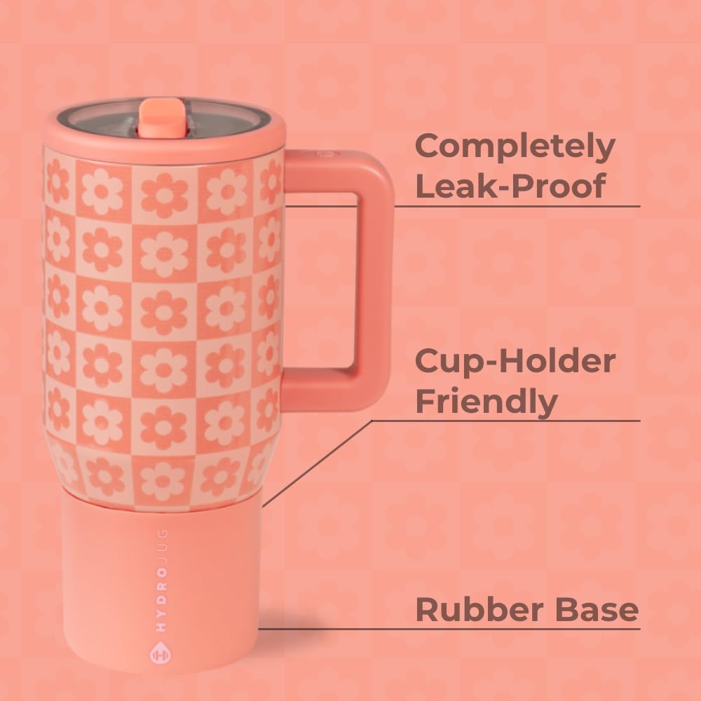 HydroJug Kids - 20 oz Insulated Kids Water Bottle with Flip Straw & Handle | Leak-Proof & Durable | Perfect for School, Sports, Lunch, Travel & Camp, Daisy Checkers