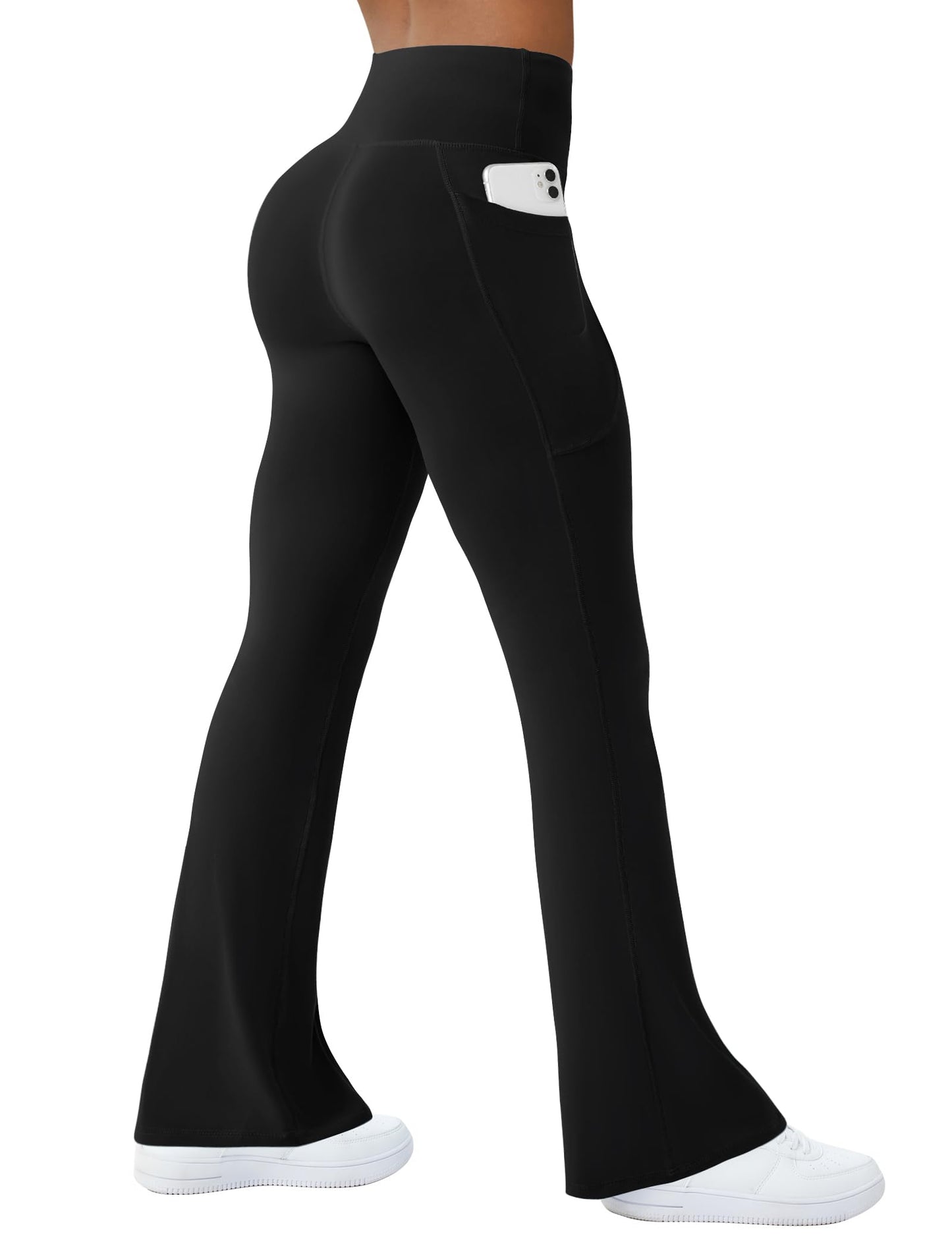 Womens Yoga Pants with Pockets High Waisted Flare Leggings Bell Bottom Yoga Dress Pants Seamless Bootcut Pants