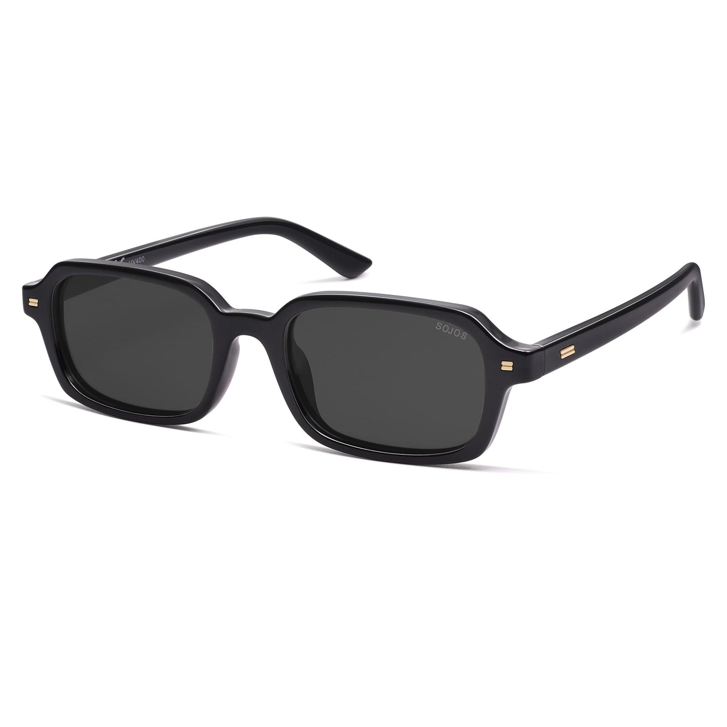 SOJOS Retro Rectangular Polarized Sunglasses Womens Mens, 80s 90s Small Trendy Slim Narrow Square Sunnies SJ2610, Black/Grey