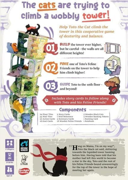 Cat and the Tower by Arcane Wonders | Cooperative Balance Board Game | Ages 6+ | 1-5 Players | 15-30 Minute Family Game with Tower Building
