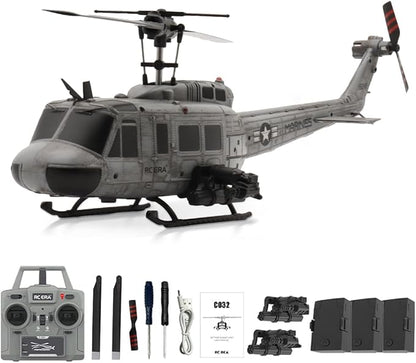 RC ERA C032 RC Helicopter 1/48 Scale 2.4G 6CH UH-1 Huey Flybarless RC Helicopter 6-Axis Gyroscope Stabilization with Altitude Hold &amp 3D Inverted Flight for Adults Enthusiasts(3 Battery)