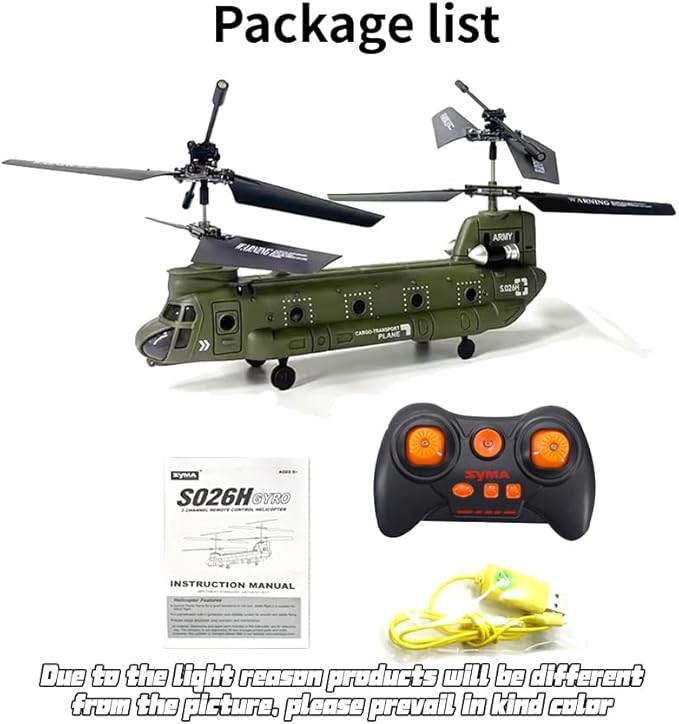 RC Helicopter S026H Dual-Rotor Transport Aircraft 2.4G 3CH Remote Control Military Aerocraft Model (RTF Version/Army Green)
