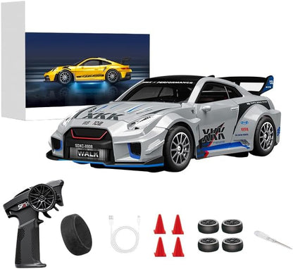 D43-02 1:43 Scale 2.4G Full Proportional 4WD Alloy RC Drift Car with Gyro System Silent Bearings Adjustable Speed &amp LED Lights for Adults High Speed Remote Control Racing Car