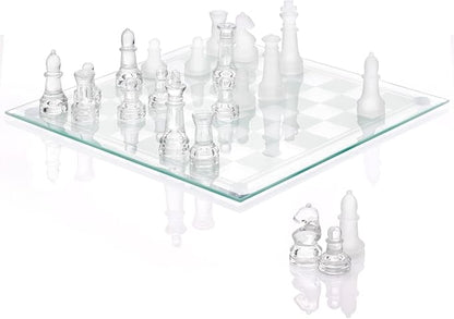 Fine Glass Chess Set Modern Clear Chess Board Set with Solid Clear &amp Frosted Glass Chess Pieces | 12'' Crystal Chess Board Set Felt Padding Included