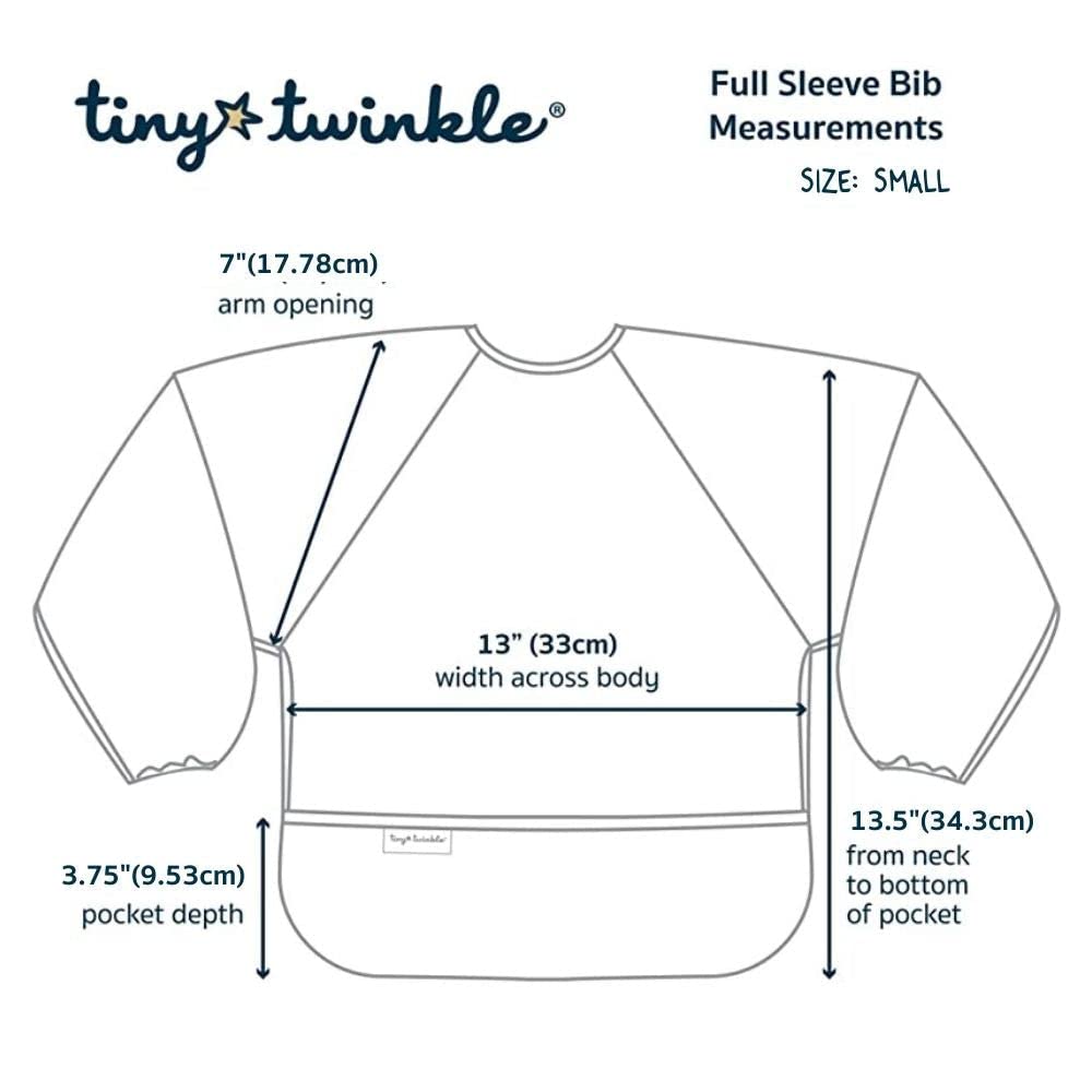 Tiny Twinkle Mess Proof Baby Bibs, 2pk Waterproof Smock Baby Bibs for Eating, Machine Washable Long Sleeve Bibs, Baby Led Weaning, Toddler Bibs, BLW Supplies (Slate Olive, Small 6-24 Months)