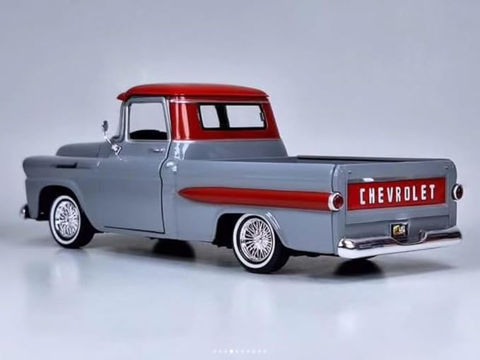 1958 Apache Fleetside Pickup Truck Lowrider Gray with Red Top Get Low Series 1/24 Diecast Model Car by Motormax 79033gry