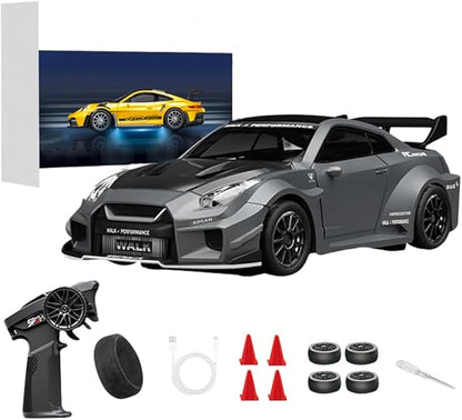 1/43 Scale RC Drift Car 2.4G Full Proportional 4WD Remote Control Car with Gyro Adjustable Speed &amp LED Lights Alloy RC Vehicle for Adult
