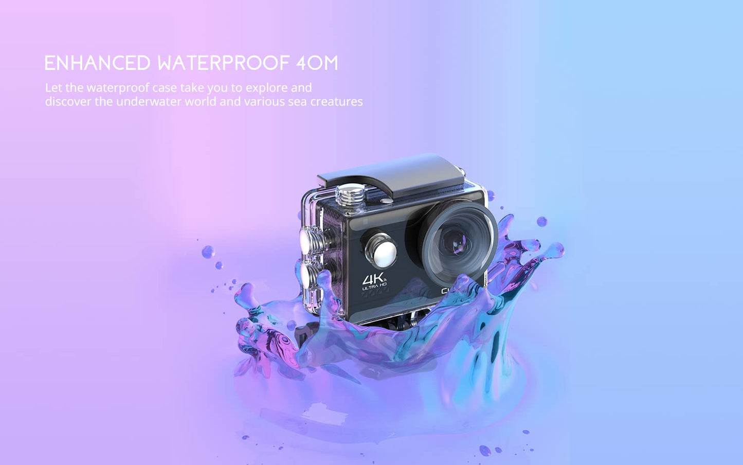 COOAU 4K 20MP Wi-Fi Action Camera External Microphone Remote Control Underwater 40M Waterproof Sport Camera Time Lapse with 2X1200mAh Batteries and 20 Accessories