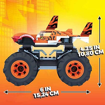 MEGA Hot Wheels Monster Trucks Building Toy Playset Tiger Shark with 187 Pieces 1 Micro Action Figure Driver Orange and Black Kids Age 5+ Years