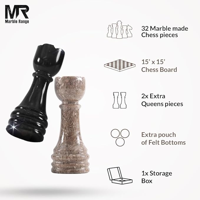 Marble Chess Set for Adults 15 Handmade Oceanic &amp Black Board Game with 32 Chess Pieces 2 Extra Queens &amp Storage Box Luxury Travel Game – Elegant Home Décor