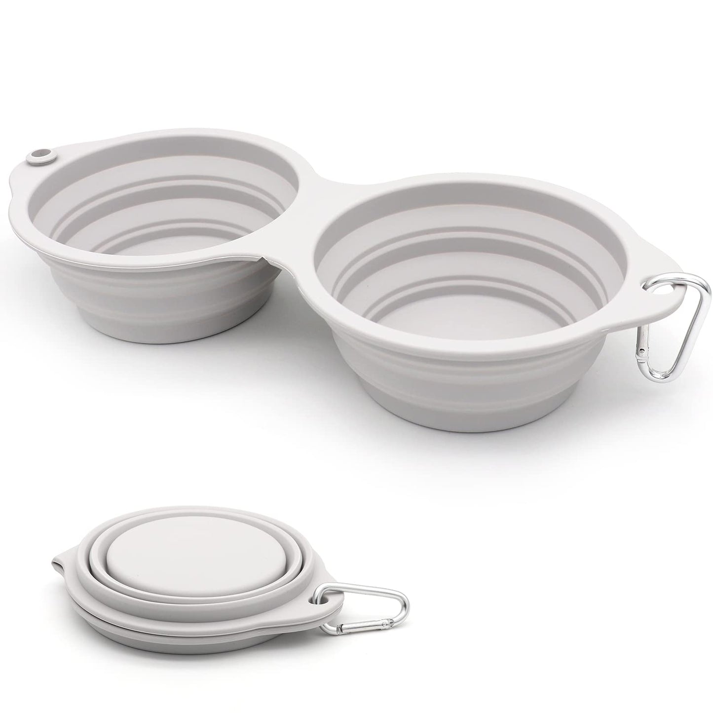 SLSON Collapsible Dog Bowls,Integrated Molding Dog Double Bowl No Plastic Rim 2 in 1 Foldable Pet Food & Water Bowl Cat Feeder Dish for Walking,Hiking,Camping (Cold Grey)