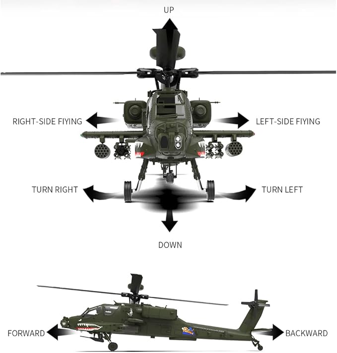 YUXIANG F11 AH64 RC Helicopter for Adults for AH64 Apache 1/32 Scale 2.4G 6CH 6G/3D Stunt Remote Control Military Aircraft Toys with 6-Axis Gyro &amp 2 Brushless Motor &amp Lights - BNF