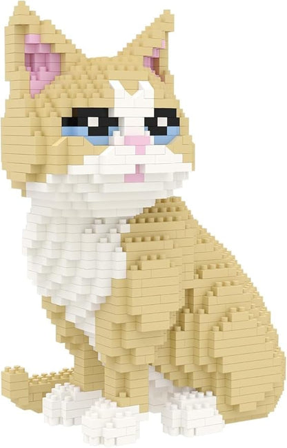 Larcele Cat Micro Building Blocks Animal Set DIY Mini 3D Building Toy Bricks Kit924 Pieces KLJM-05 (Golden Shorthair)