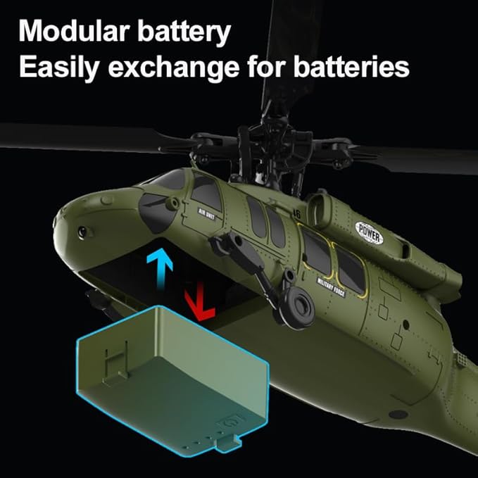 Hanll Black Hawk K200 6CH Simulation RC Helicopter with Brushless Motor Optical Flow &amp Altitude Hold One-Key Inverted Flight 2.4G Remote Control High Simulation Aerobatic Model (Green/1 Batter