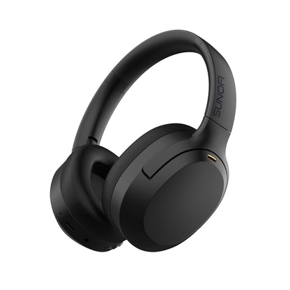 SunoFi Hybrid Active Noise Cancelling Headphones, Wireless Over Ear Bluetooth Headphones with Mic, 60H Playtime, Hi-Res Audio, Deep Bass, Foldable Comfort Fit Ear Cups for Travel, Office, Home (Black)