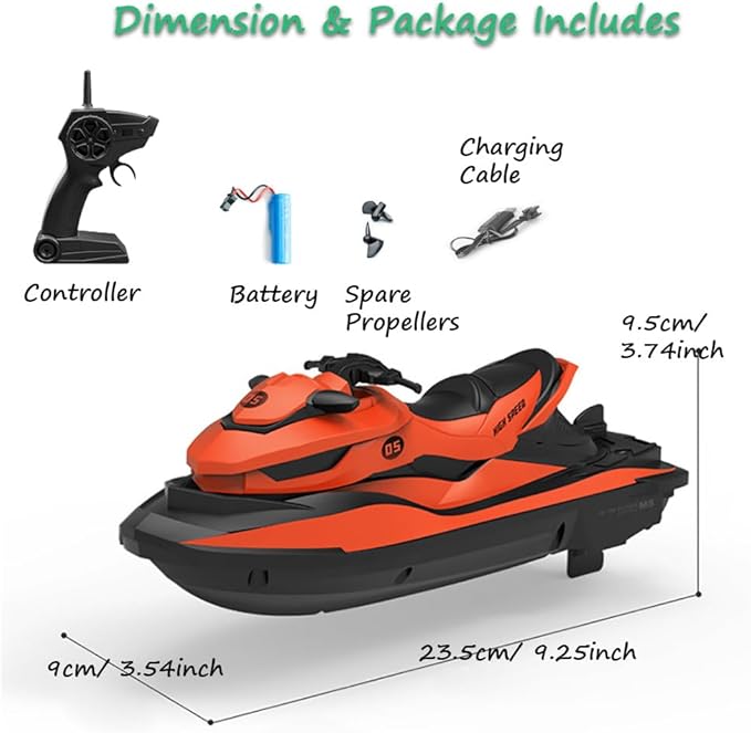 Miracland 2.4GHz Remote Control Jet Ski High Speed RC Motorboat Water Toy with Dual Propellers 2 Speed Levels 50 Meters Control Range (Blue)