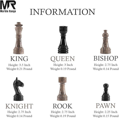 Marble Chess Set for Adults 15 Handmade Oceanic &amp Black Board Game with 32 Chess Pieces 2 Extra Queens &amp Storage Box Luxury Travel Game – Elegant Home Décor