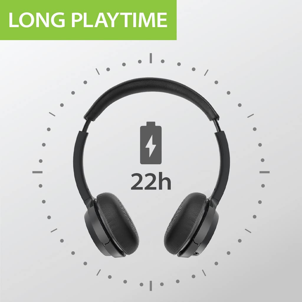 Avantree AH6B - Bluetooth On Ear Headphones with Detachable Mic for Work in Office or at Home, Premium Sound, 22 Hrs Playtime, Soft Padding, Lightweight, Wireless & Wired for Phone PC Laptop, Black