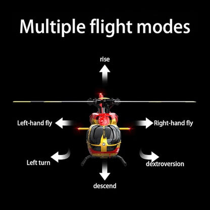 C190 RC Helicopter for Adults 1:30 Scale H145 2.4G 6CH Single Propeller Optical Flow Positioning Six-axis Gyroscope Stabilization (Red Yellow 2 Batteries)