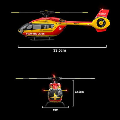 C190 Remote Control Helicopter for Adults 1:30 Scale H145 RC Helicopter 2.4G 6CH Single Propeller Aileron Free Optical Flow Positioning Six-axis Gyroscope Stabilization (Red White(1 Battery))