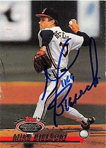 Sports Memorabilia Autograph Warehouse 245961 Mike Bielecki Autographed Baseball Card - Cleveland Indians 1993 Topps Stadium Club - No. 721