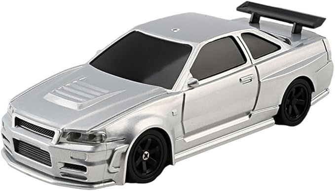 HERR RC Electric Mini Racing Drift Car Model 1:43 Scale 2.4G Full Scale Linkage Light Set Max Speed 15km/h Indoor Mini RC Toys Hobbyist Gift Black White (RTR Version/Silver)