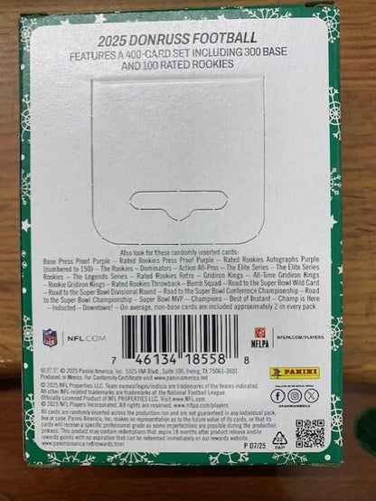 2025 Donruss Football Winter Tin with 15 Trading Cards + 3 Toploaders