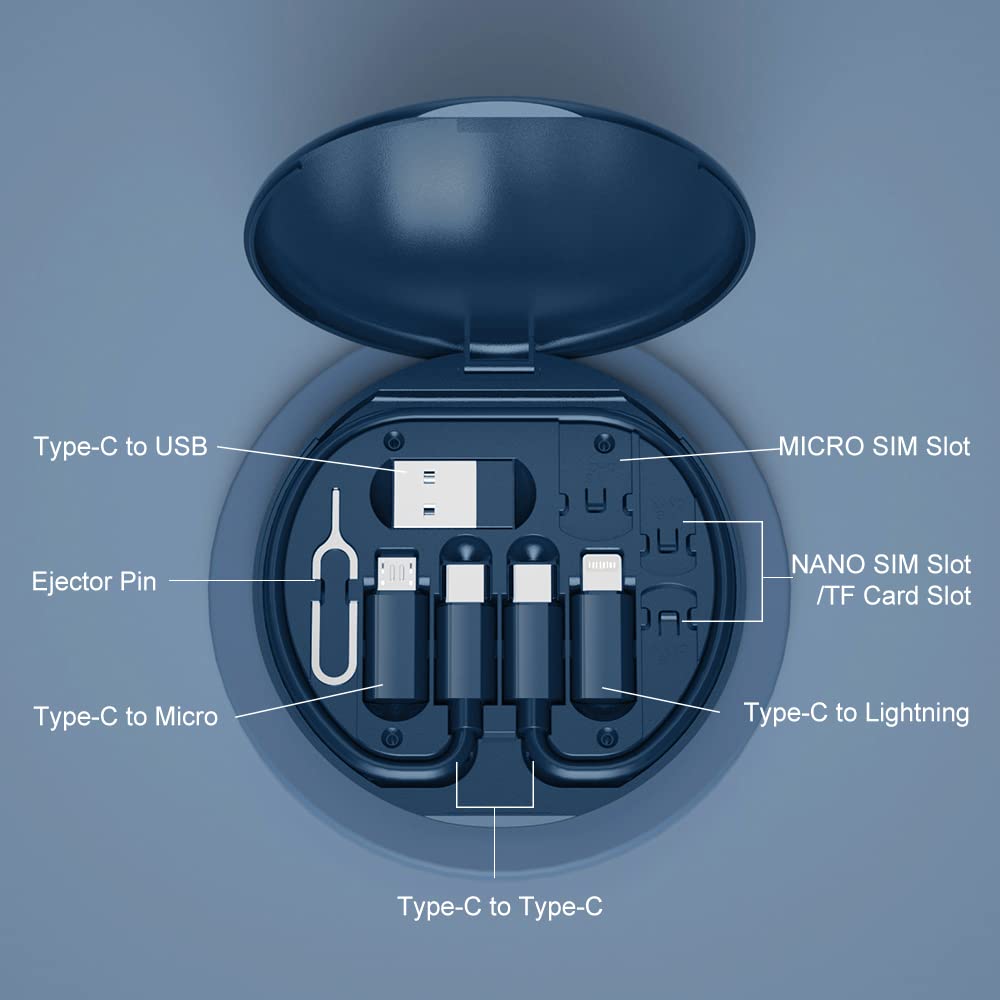 YANZIE USB Adapter, Micro USB Charging Cable with USB C Lighting Adapter, Lighting to USB C Adapter, Multi Charging Cable Storage Box Contains SIM Card Holder